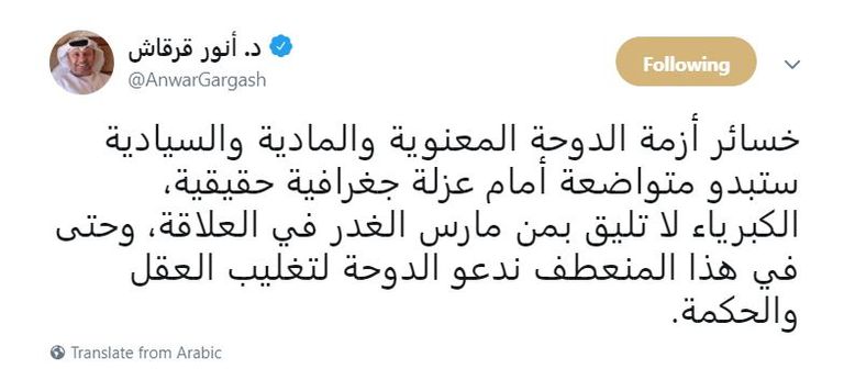 الدكتور أنور بن محمد قرقاش وزير الدولة الإماراتي للشؤون الخارجية
