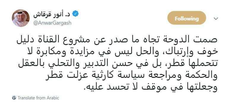 الدكتور أنور بن محمد قرقاش وزير الدولة الإماراتي للشؤون الخارجية