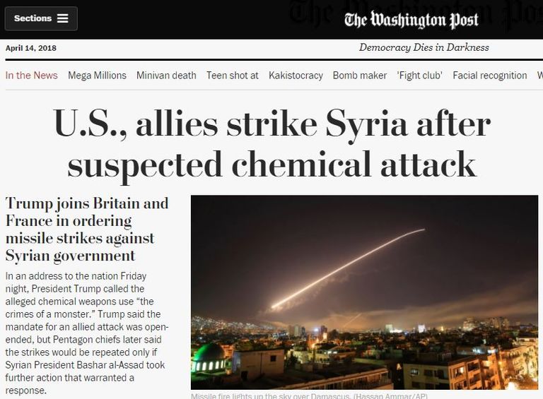 صحيفة واشنطن بوست الأمريكية الضربة الثانية لسوريا للهدف نفسه وهو السلاح الكيماوي