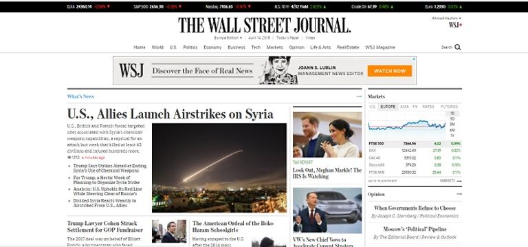 صحيفة وول ستريت جورنال الضربة الثانية لسوريا للهدف نفسه وهو السلاح الكيماوي