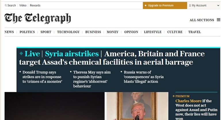 صحيفة تليجراف البريطانية الضربة الثانية لسوريا للهدف نفسه وهو السلاح الكيماوي