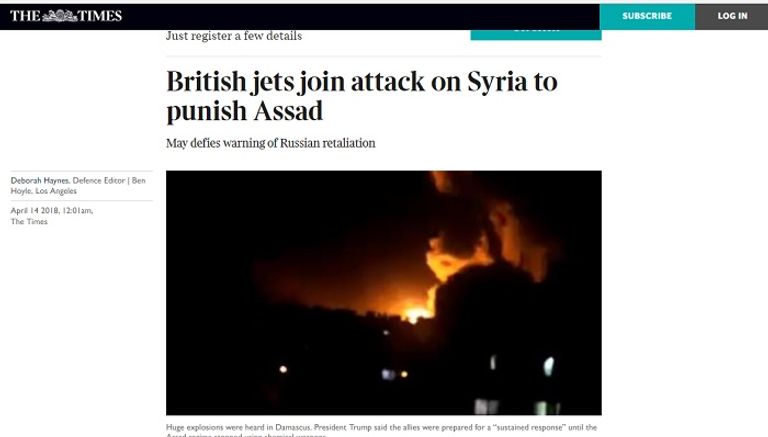 صحيفة "التايمز" البريطانية الضربة الثانية لسوريا للهدف نفسه وهو السلاح الكيماوي