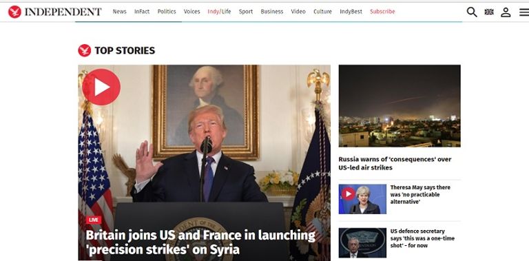 صحيفة إندبندنت البريطانية الضربة الثانية لسوريا للهدف نفسه وهو السلاح الكيماوي