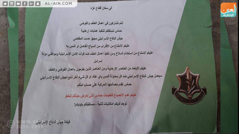 المنشور التحذيري الإسرائيلي غزة تستعد لفعاليات جمعة الشهداء والأسرى