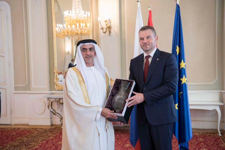 جانب من لقاء الشيخ سيف بن زايد والوفد الإماراتي مع رئيس وزراء سلوفاكيا