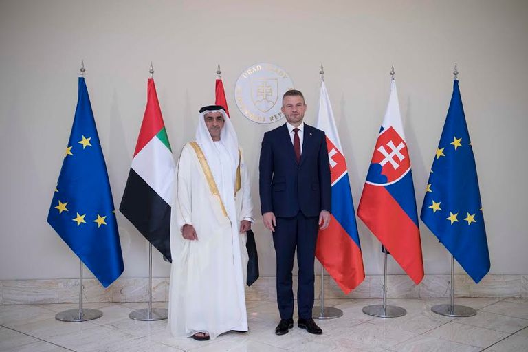 جانب من لقاء الشيخ سيف بن زايد والوفد الإماراتي مع رئيس وزراء سلوفاكيا