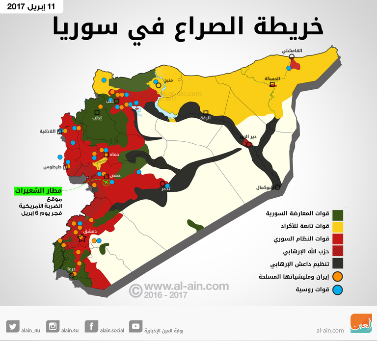 مواقع الأطراف المتصارعة في سوريا القاعدة الإيرانية كما عرضها مندوب إسرائيل بمجلس الأمن