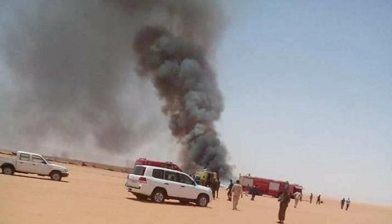 موقع  سقوط الطائرة لدى حقل شرارة النفطي في ليبيا 
