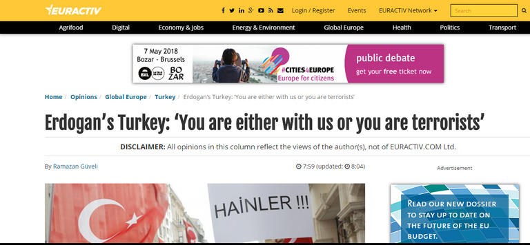 صورة من تقرير شبكة يورأكتيف عن تركيا أردوغان رجب طيب أردوغان