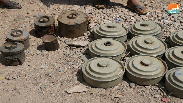 نزع مئات الألغام الإيرانية بكرش اليمنية ألغام حوثية نزعها الجيش اليمني