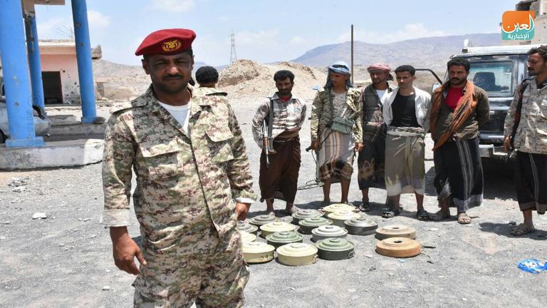 كاميرا العين الإخبارية ترصد نزع مئات الألغام الإيرانية في كرش  ألغام حوثية نزعها الجيش اليمني