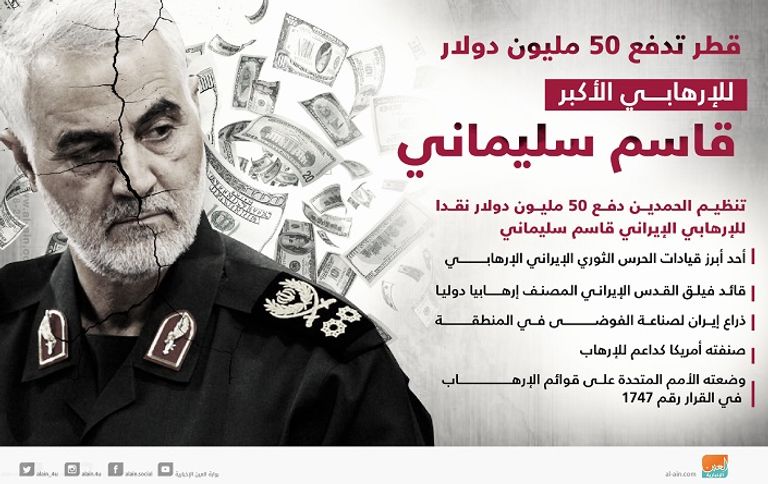 الإرهابي قاسم سليماني الوسيط في صفقة قطر مع تنظيمات إرهابية  شبكة إرهاب عنكبوتية تورط فيها نصرالله وسليماني وتمولها الدوحة