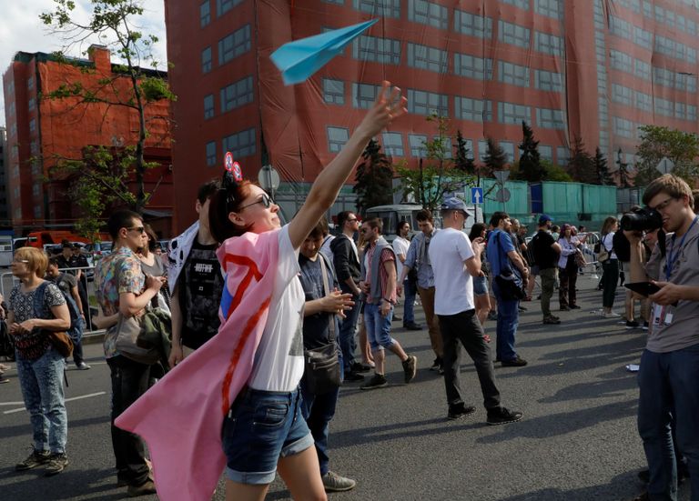 جانب من احتجاجات المتظاهرين الروس على حجب تليجرام