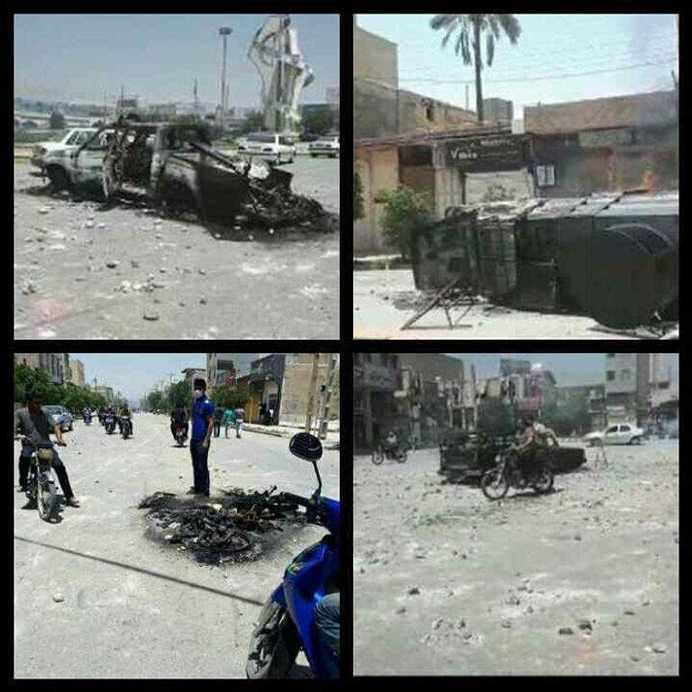 جانب من المواجهات التي اندلعت في مدينة كازرون