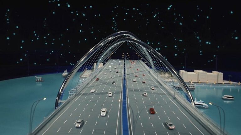 صورة توضيحية لمسارات المعبر وسير السيارات عليه الشيخ محمد بن راشد آل مكتوم خلال تدشين المعبر