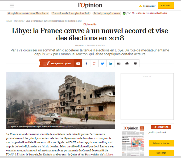 الرئيس الفرنسي إيمانويل ماكرون وفايز السراج وخليفة حفتر