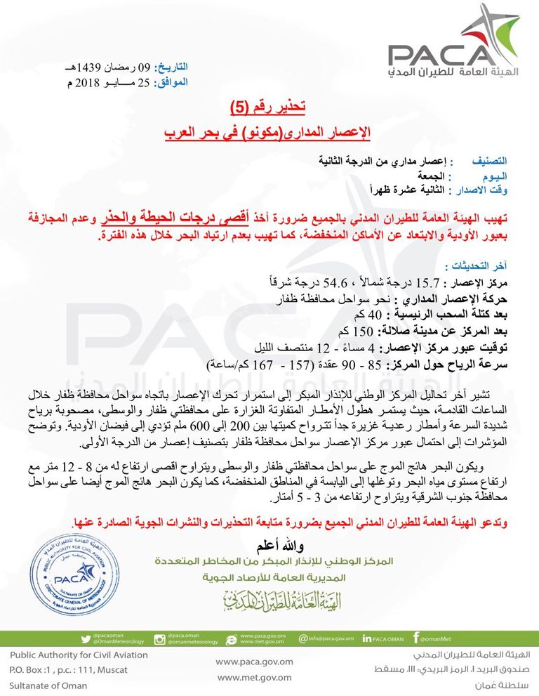 تحذيرات الهيئة العامة للطيران المدني بسلطنة عمان