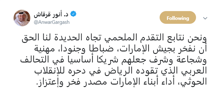 الدكتور أنور بن محمد قرقاش - وزير الدولة الإماراتي للشؤون الخارجية