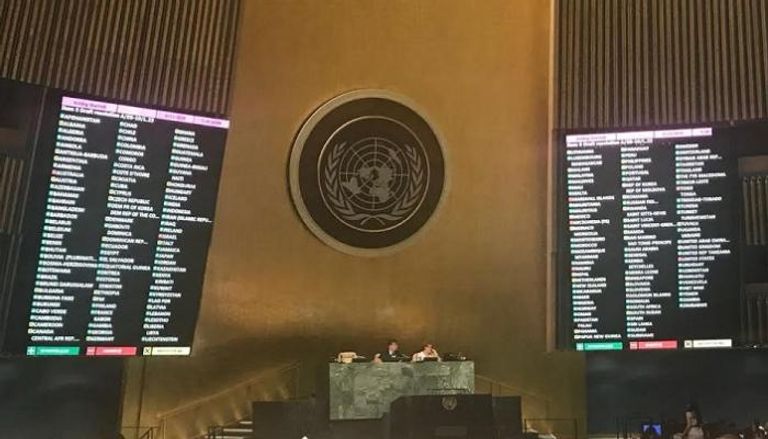 جانب من جلسة الجمعية العامة للأمم المتحدة للتصويت على القرار 