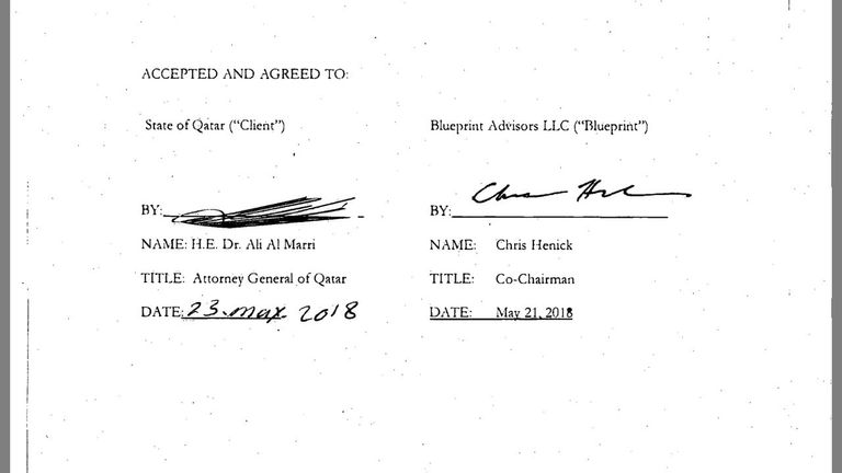 صورة من الاتفاق الموقع من السفارة القطرية في واشنطن
