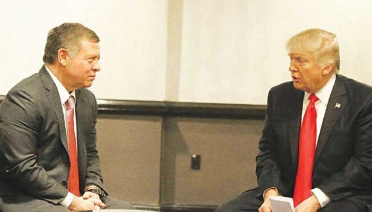 الرئيس الأمريكي والعاهل الأردني في لقاء سابق  أرشيف العاهل الأردني الملك عبدالله الثاني ووزير الخارجية الأمريكي