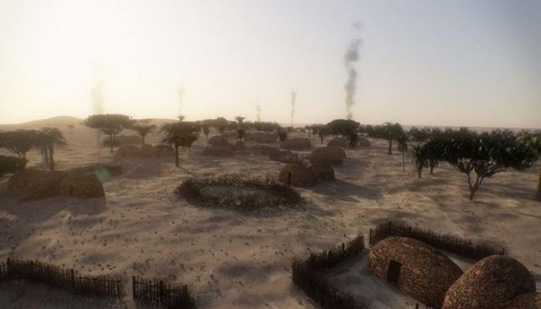 صورة افتراضية توضح قرية جزيرة مروح قبل 8000 سنة