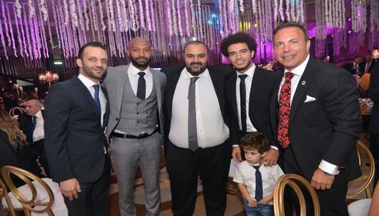 شيكابالا وشيكو وعمر جابر وأيمن يونس في حفل زفاف نجل عمرو الجنايني