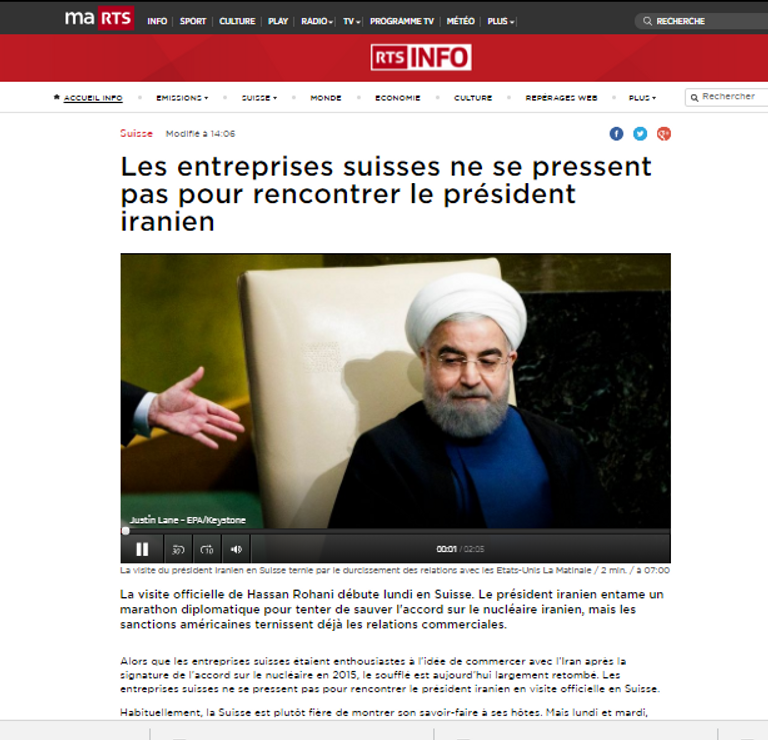 الرئيس الإيراني لدى مغادرته طهران متوجها لسويسرا