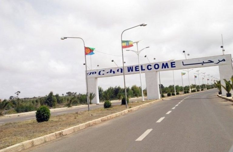الأعلام الإريترية والإثيوبية تزين طريق الوفد الإثيوبي الذي يزور أسمرا غدا الوفد الإريتري خلال وصوله مطار أديس أبابا