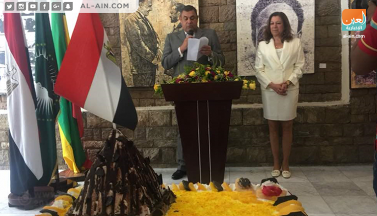 السفير المصري خلال إلقاء كلمته أثناء الاحتفالية