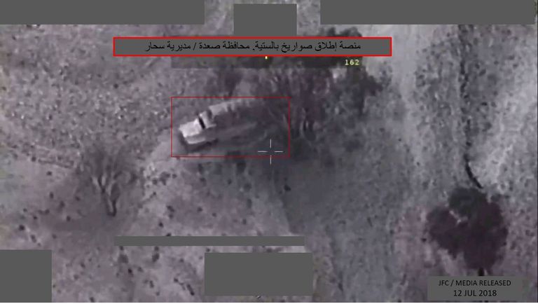 صورة جوية لمنصة إطلاق الصواريخ الحوثية بصعدة