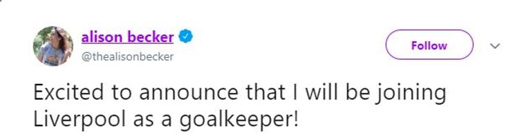 حساب مزيف على تويتر يعلن انتقال أليسون بيكر من روما إلى ليفربول أليسون بيكر حارس مرمى روما والممثلة الأمريكية