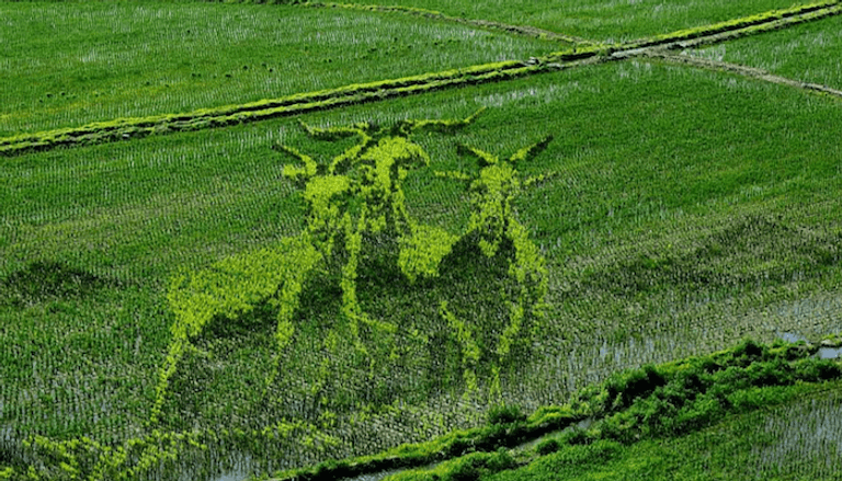 عمل فني في حقول الأرز الصينية