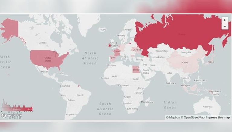 خريطة توضيحية لمواقع مختلفة في العالم رصدت حالات الاختراق فيها