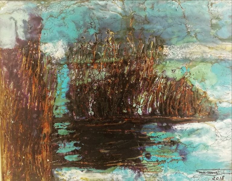 الفنانة فيروز سمير مع الفنان محمد عبلة في معرضها الجديد