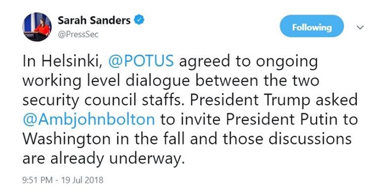 الرئيس ترامب ونظيره الروسي بوتين خلال قمتهما في هلسنكي