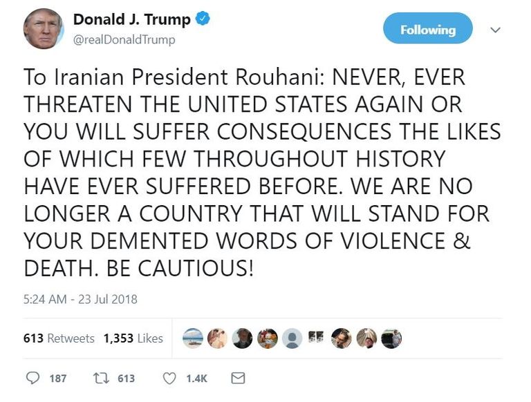 ترامب يوجه تحذيرا لروحاني 