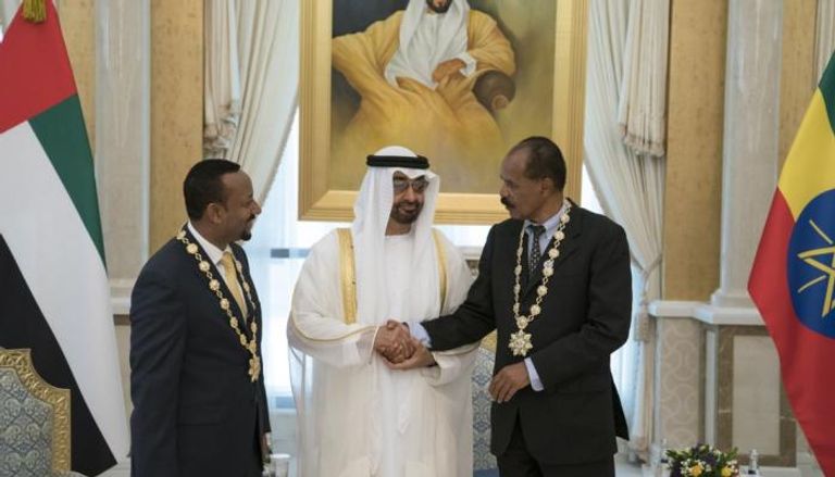 الشيخ محمد بن زايد مع رئيس إريتريا ورئيس وزراء إثيوبيا 