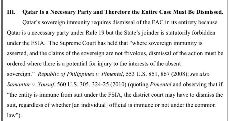 صورة عن المذكرة التي قدمتها قطر للمحكمة الأمريكية