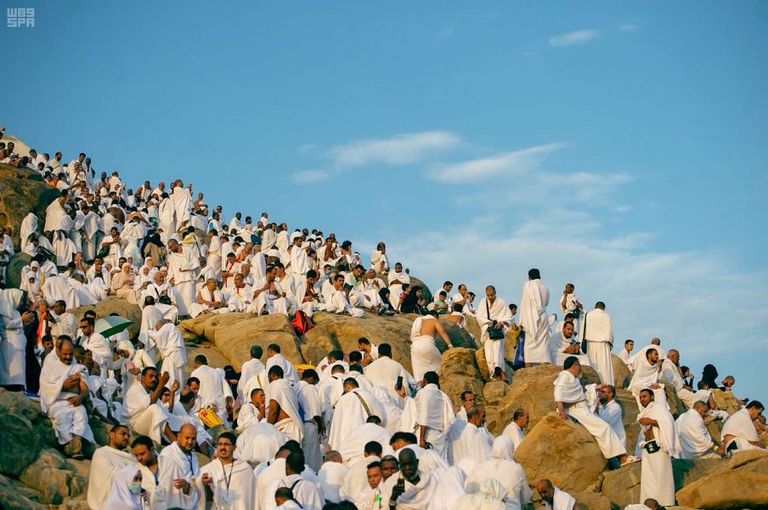 ضيوف برنامج خادم الحرمين الشريفين للحج يقفون على صعيد عرفات