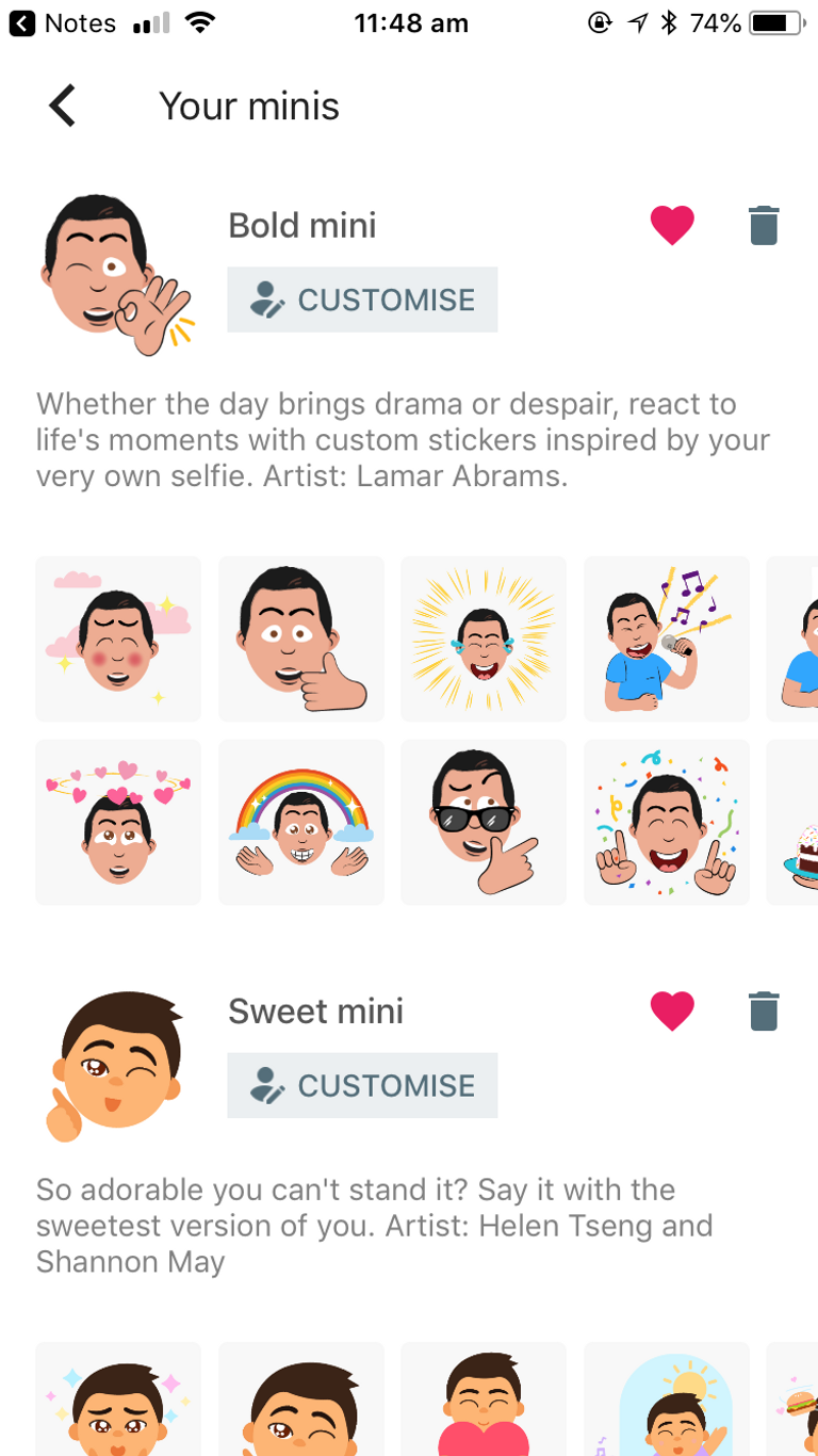 يوجد 100 شكل مختلف من الملصقات يمكنك الاختيار بينها