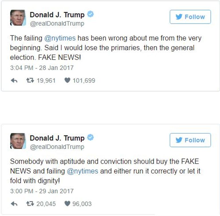 تغريدات ترامب لانتقاد نيويورك تايمز