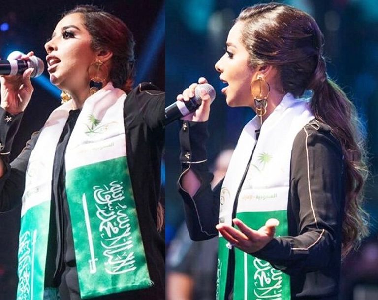 بلقيس موشحة بالعلم السعودي في احتفالات سابقة باليوم الوطني