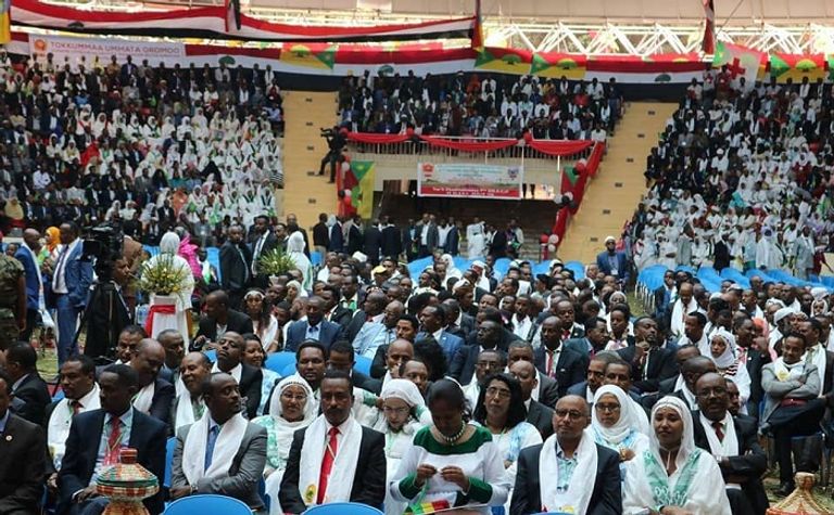 جانب من المؤتمر آبي أحمد خلال افتتاح مؤتمر  حزب