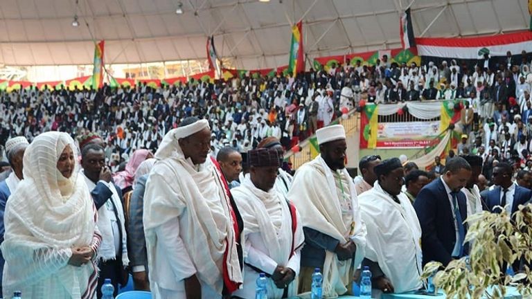 جانب من المؤتمر آبي أحمد خلال افتتاح مؤتمر  حزب