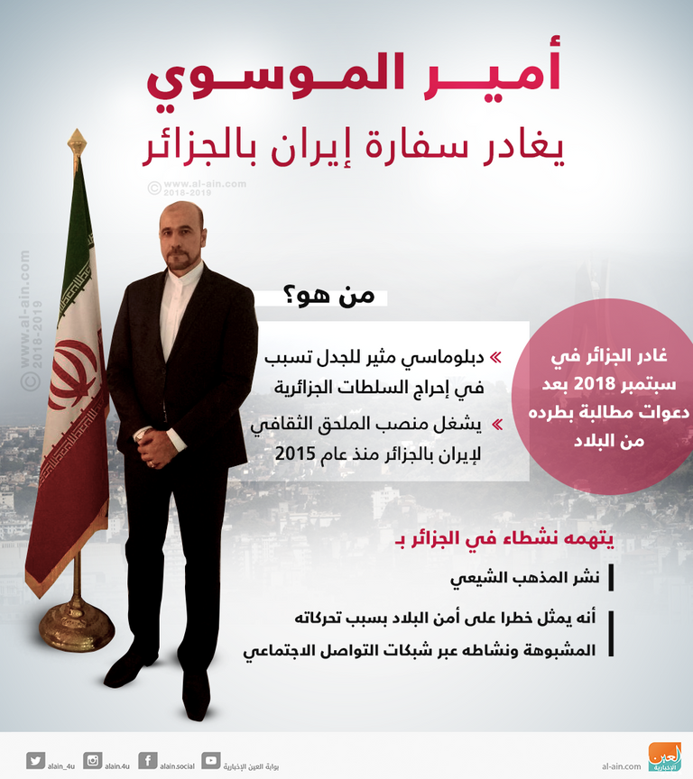 أمير الموسوي يغادر سفارة إيران في الجزائر