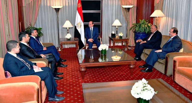 السيسي والشيخ عبدالله بن زايد خلال لقائهما في نيويورك