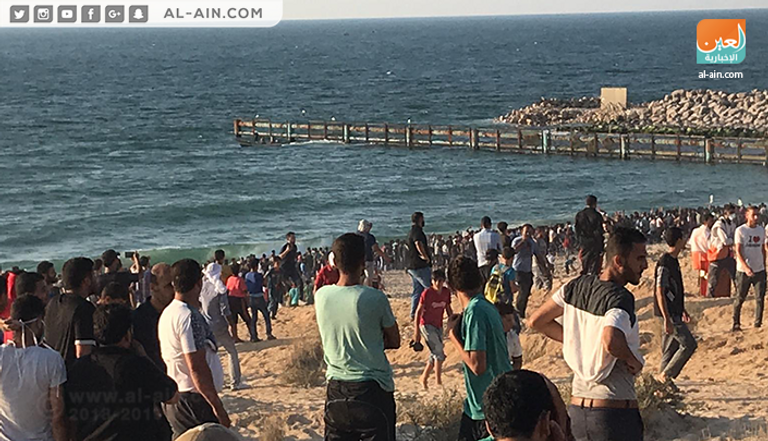 جانب من المشاركين في تظاهرة اليوم البحرية بغزة