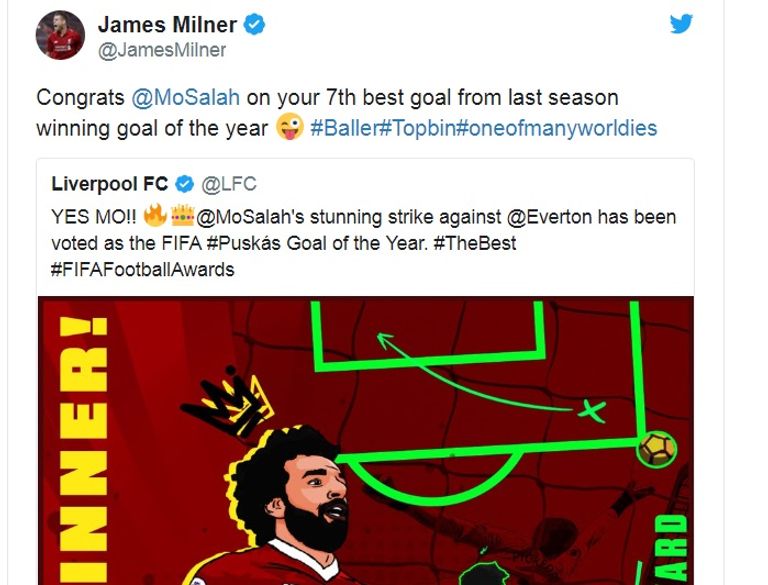 تغريدة ميلنر محمد صلاح وميلنر