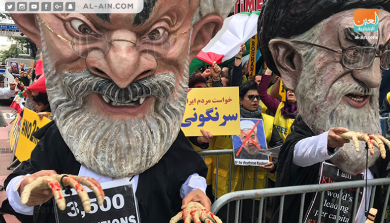 جانب من تظاهرات ضد روحاني في نيويورك